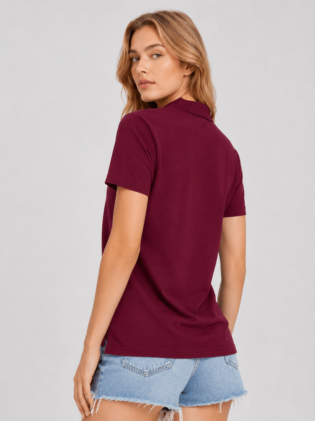 YUCOLEN Women's Short Sleeve Cotton Polo Shirt Breathable 3-Button Collared Top in Wine Red