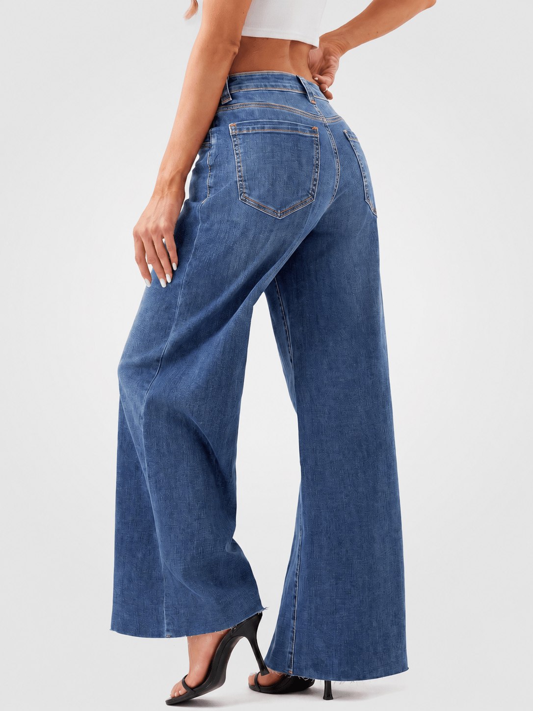 YUCOLEN Women's High Waisted Wide Leg Jeans Stretchy Vintage Loose Denim Pants in Medium Blue