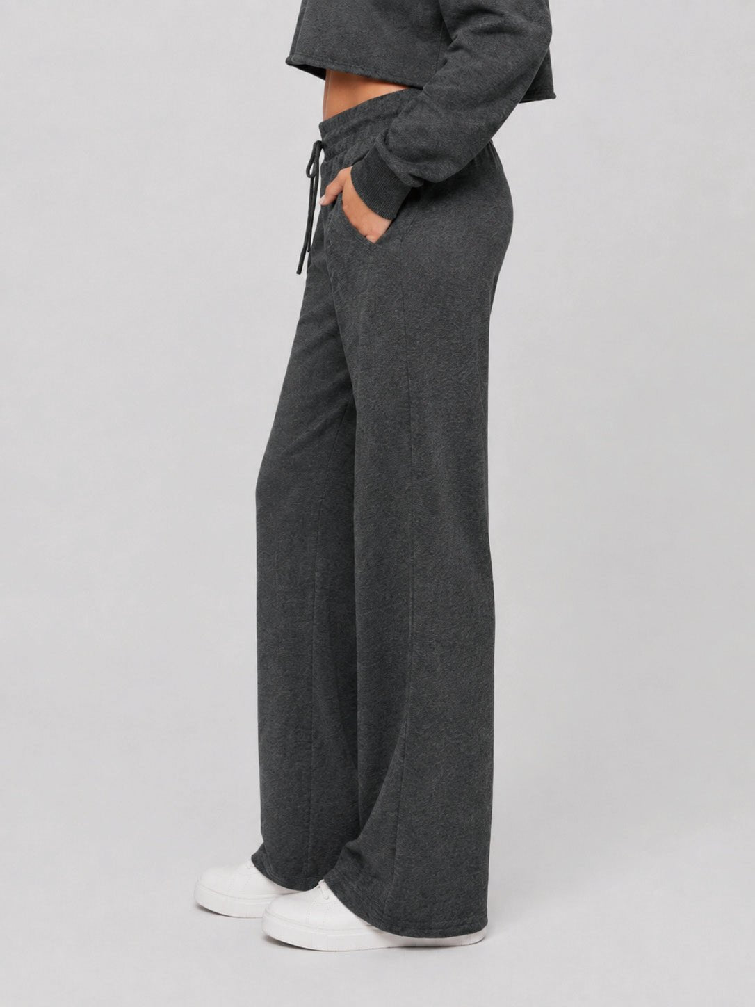 YUCOLEN Women's Sherpa Lined Wide Leg Pants 370G Thermal Fleece Sweatpants in Gray
