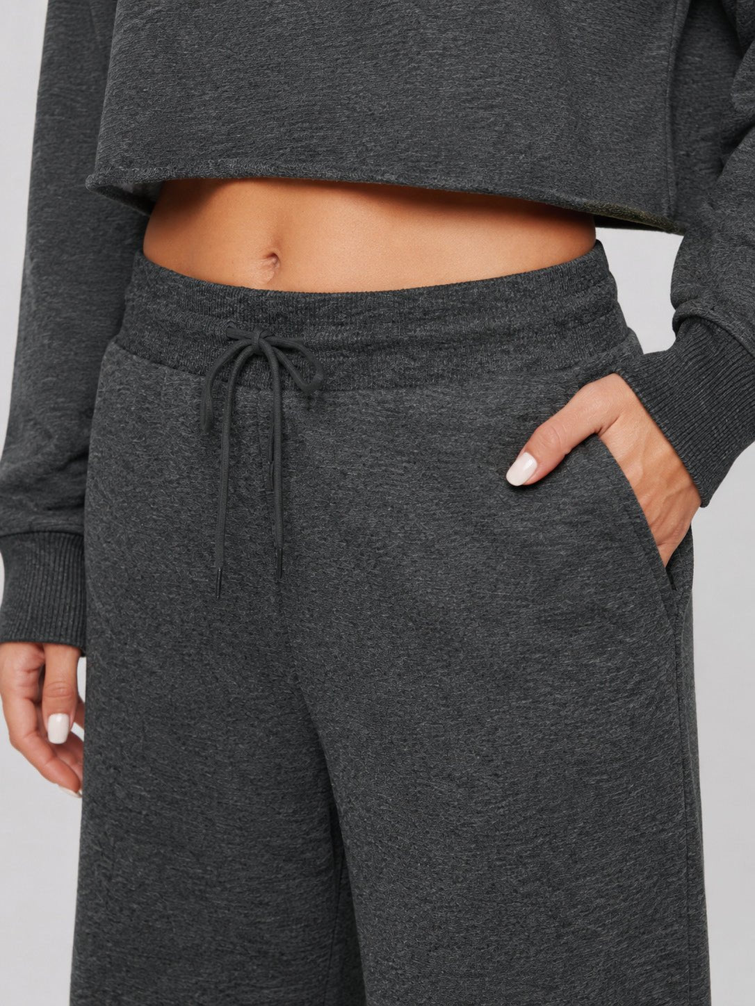 YUCOLEN Women's Sherpa Lined Wide Leg Pants 370G Thermal Fleece Sweatpants in Gray