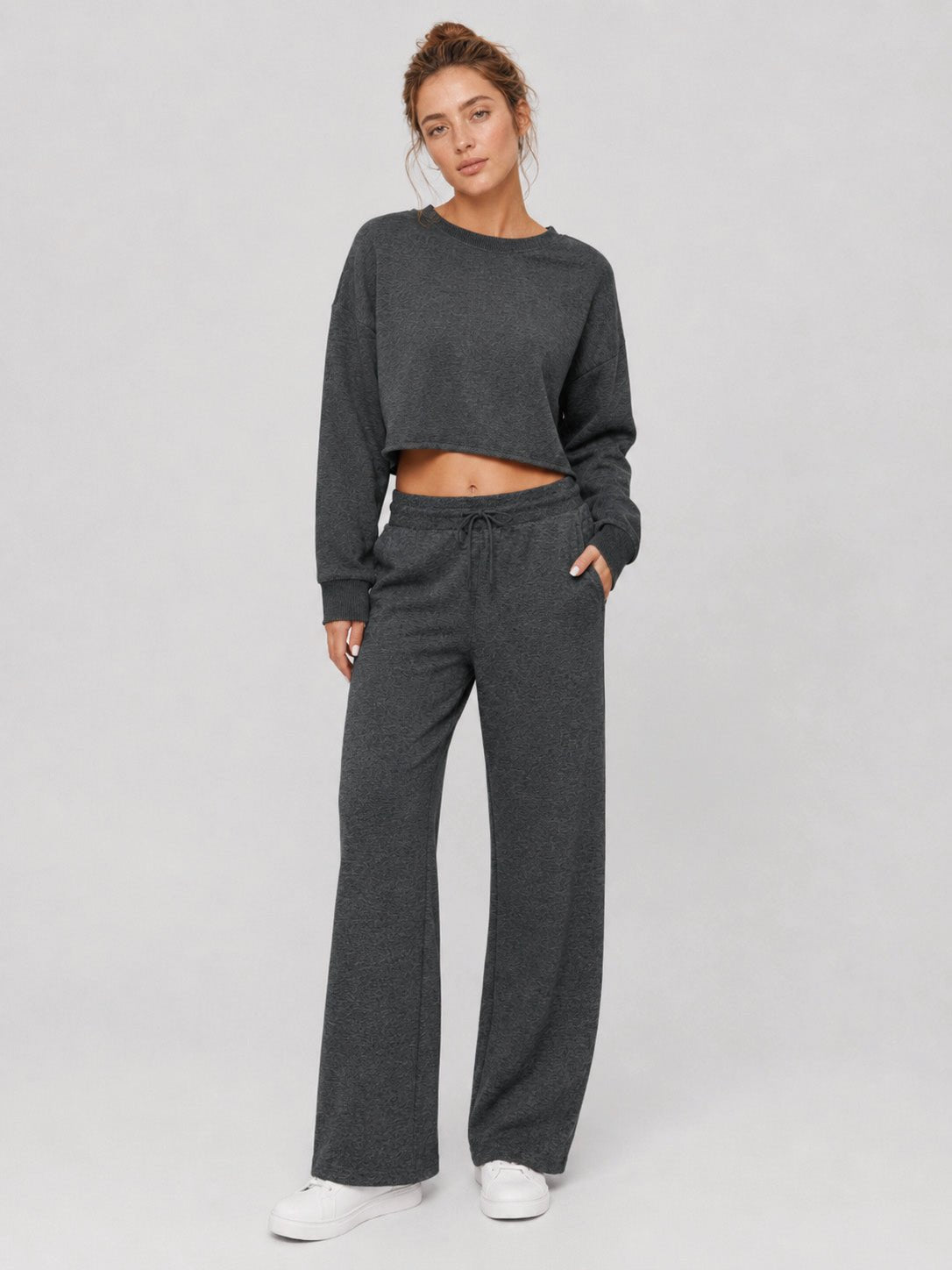 YUCOLEN Women's Sherpa Lined Wide Leg Pants 370G Thermal Fleece Sweatpants in Gray