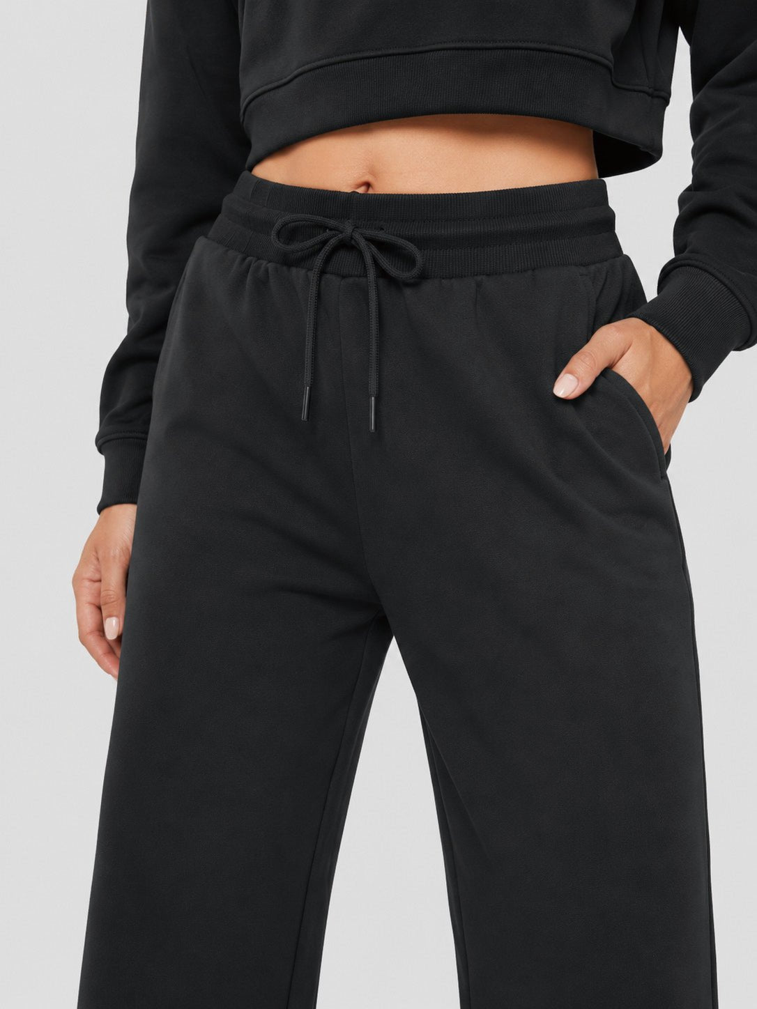 YUCOLEN Women's Sherpa Lined Wide Leg Pants 370G Thermal Fleece Sweatpants in Black