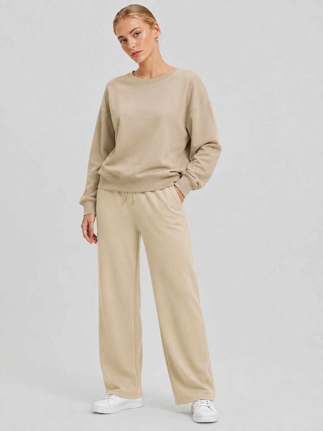 YUCOLEN Women's Sherpa Lined Wide Leg Pants 370G Thermal Fleece Sweatpants in Khaki