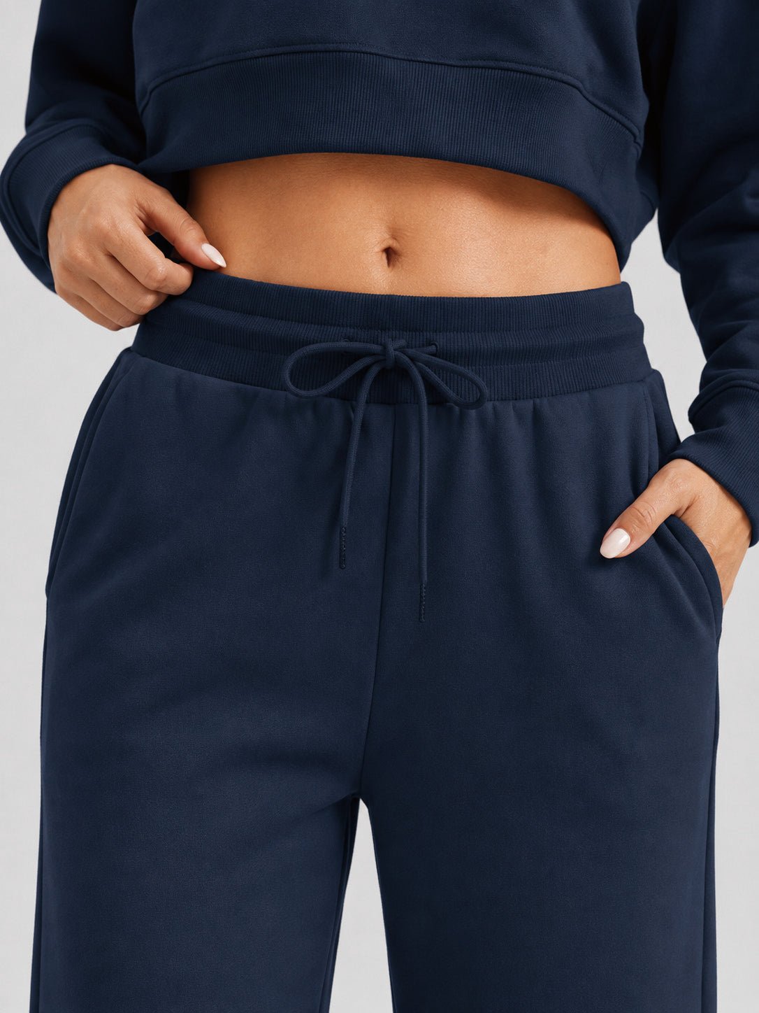 YUCOLEN Women's Sherpa Lined Wide Leg Pants 370G Thermal Fleece Sweatpants in Navy