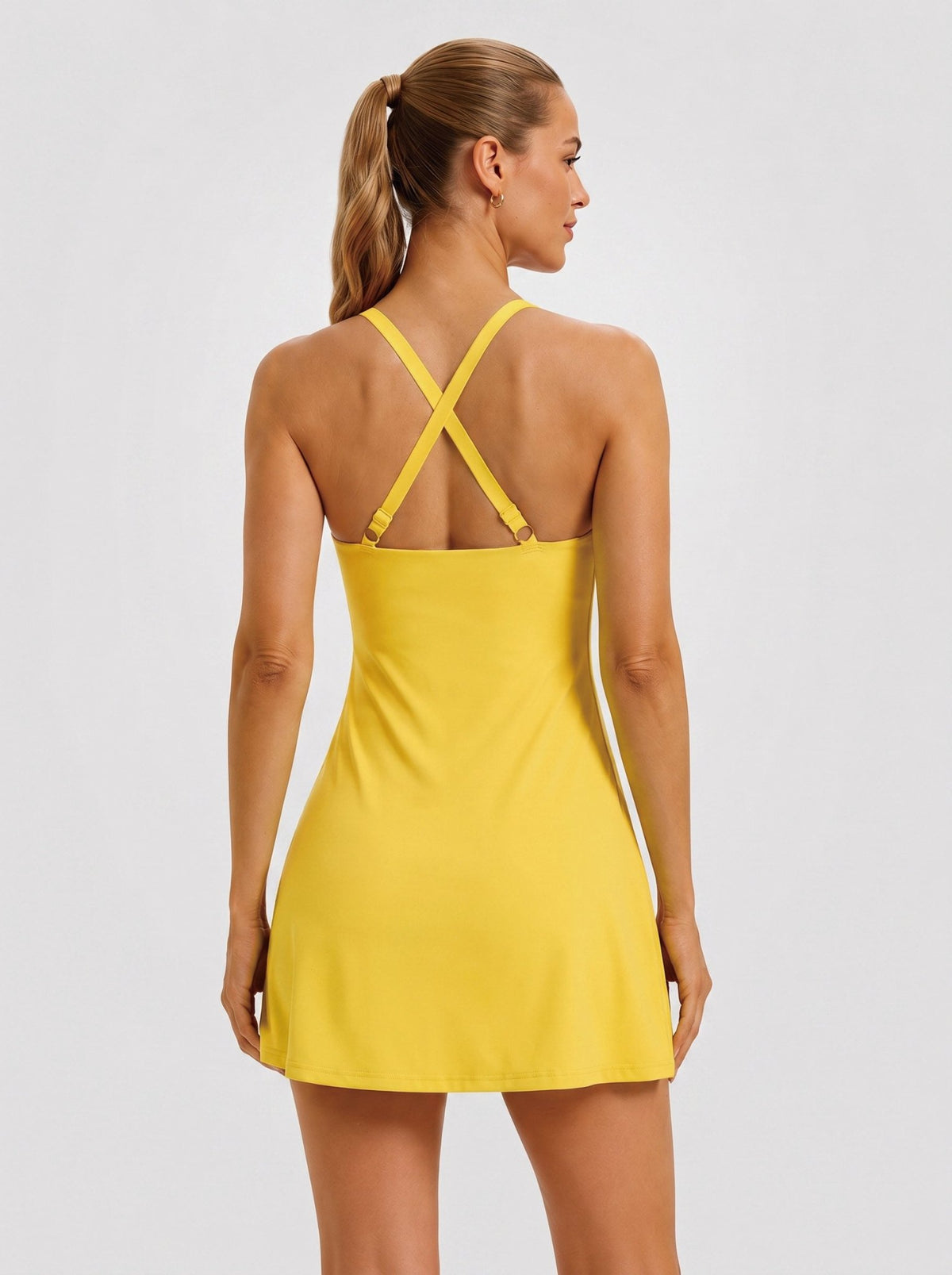 YUCOLEN Women's Active Dress with Built-in Shorts and Pockets Athletic Tennis Golf Dress in Yellow