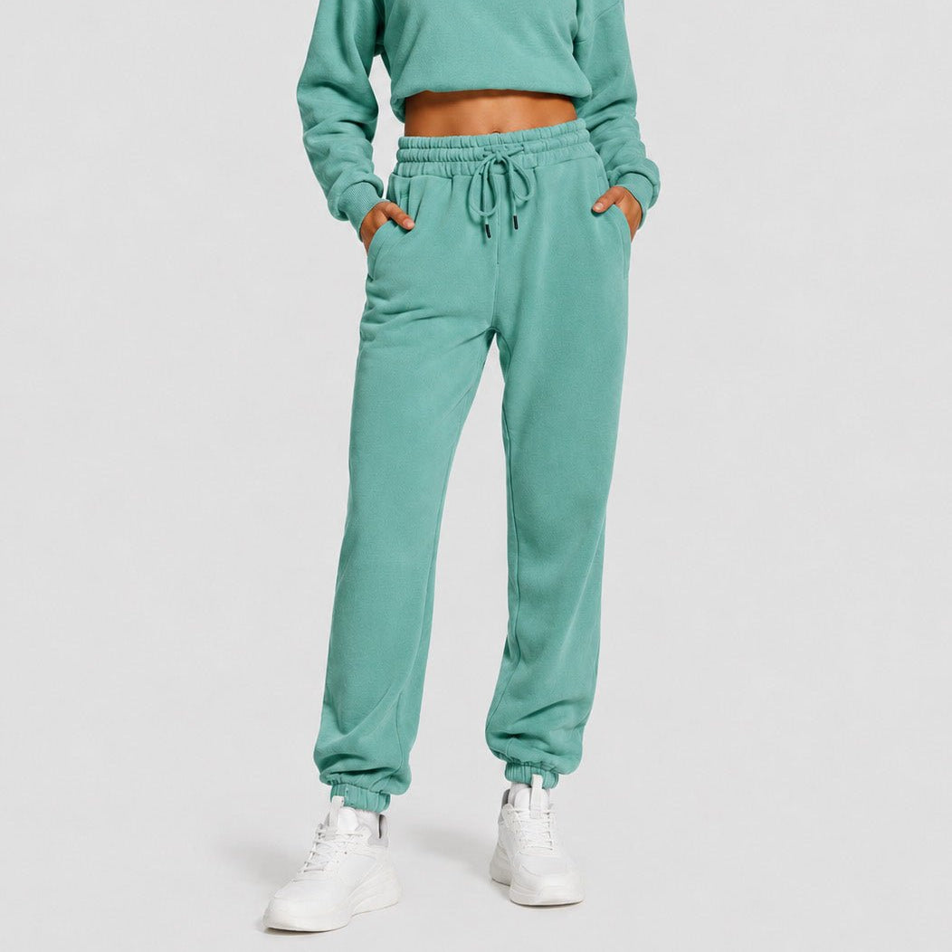 YUCOLEN Heavyweight Fleece Lined Sweatpants Baggy Unisex Relaxed Fit Joggers in Medium Green