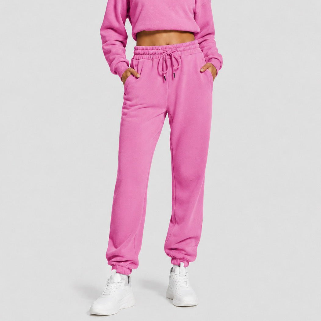 YUCOLEN Heavyweight Fleece Lined Sweatpants Baggy Unisex Relaxed Fit Joggers in Rose Red