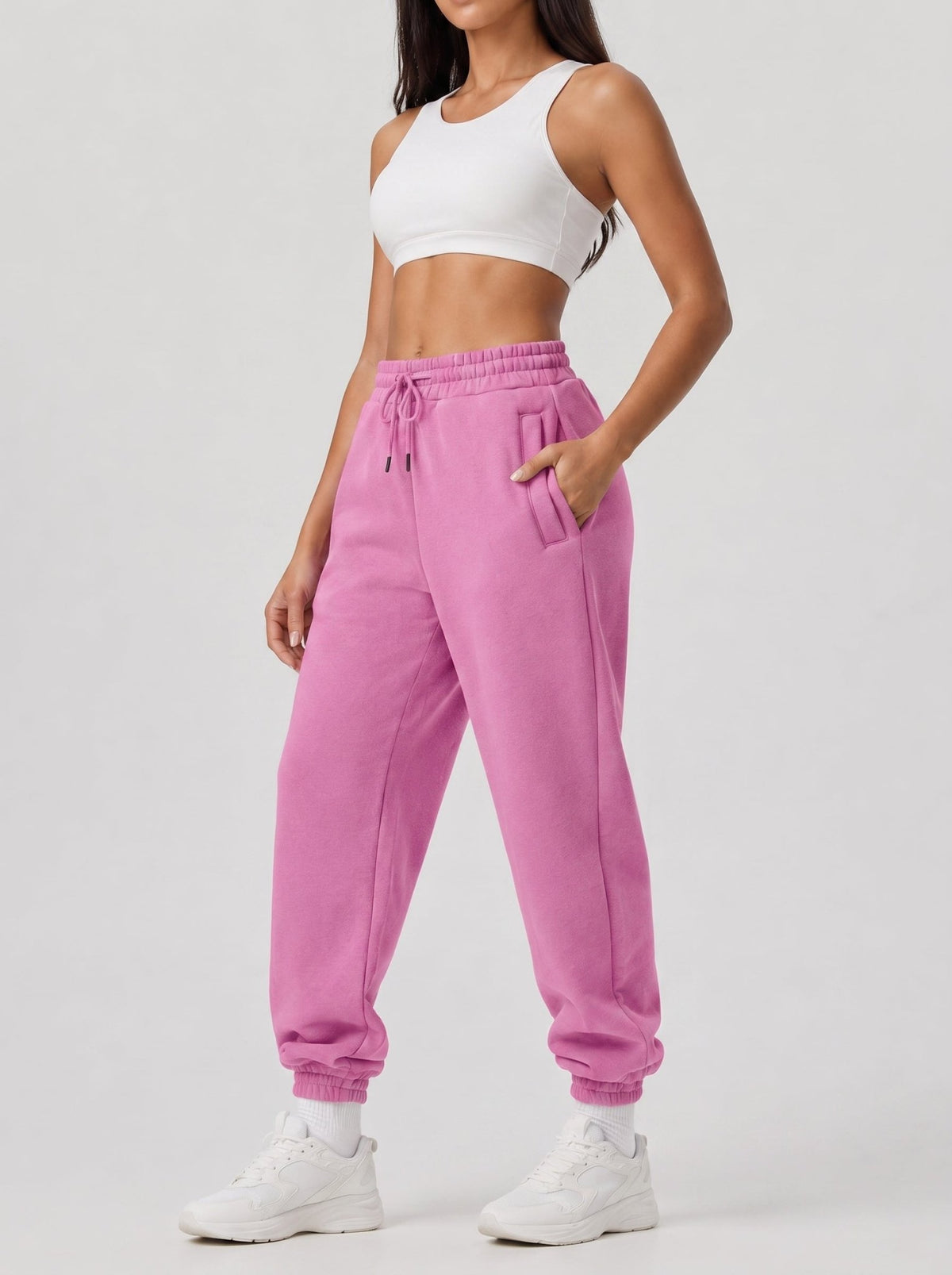 YUCOLEN Heavyweight Fleece Lined Sweatpants Baggy Unisex Relaxed Fit Joggers in Rose pink