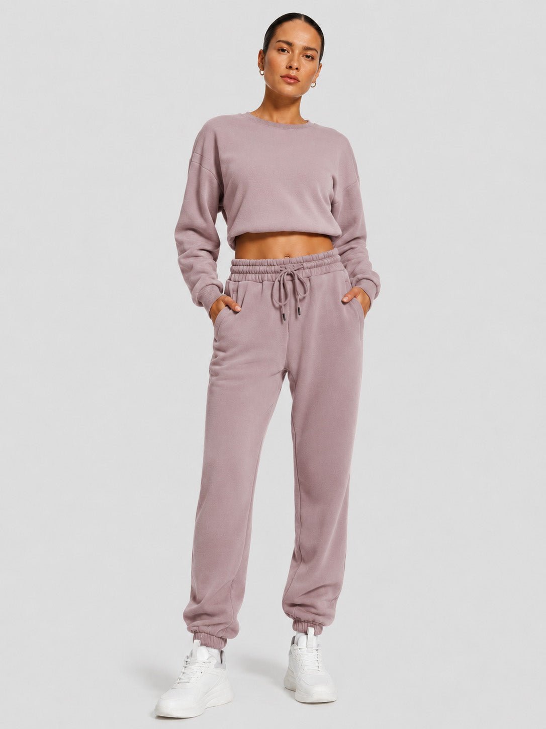 YUCOLEN Heavyweight Fleece Lined Sweatpants Baggy Unisex Relaxed Fit Joggers in Smoky Violet