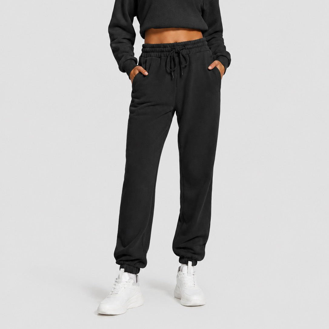 YUCOLEN Heavyweight Fleece Lined Sweatpants Baggy Unisex Relaxed Fit Joggers in Black