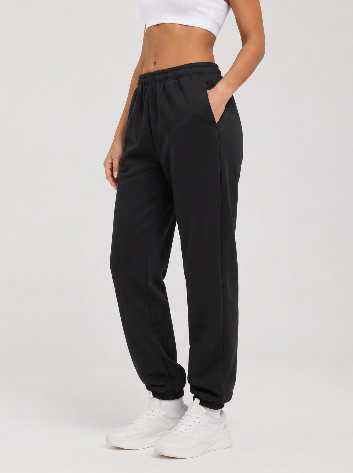 YUCOLEN Heavyweight Fleece Lined Sweatpants Baggy Unisex Relaxed Fit Joggers in Black