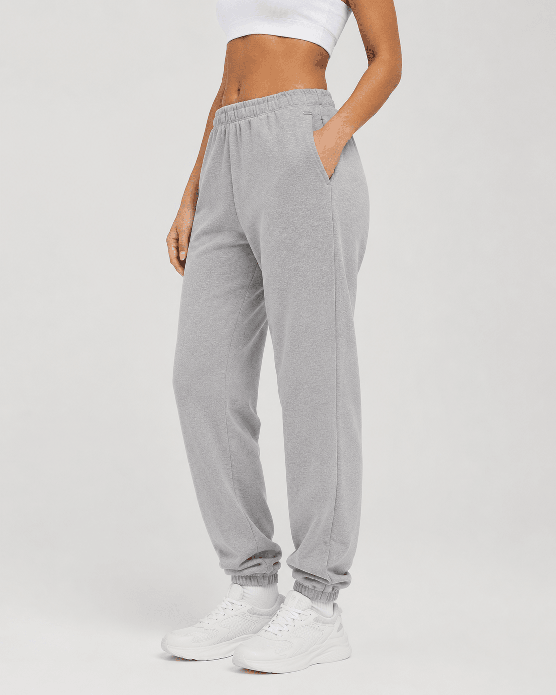 YUCOLEN Heavyweight Fleece Lined Sweatpants Baggy Unisex Relaxed Fit Joggers in Light Grey