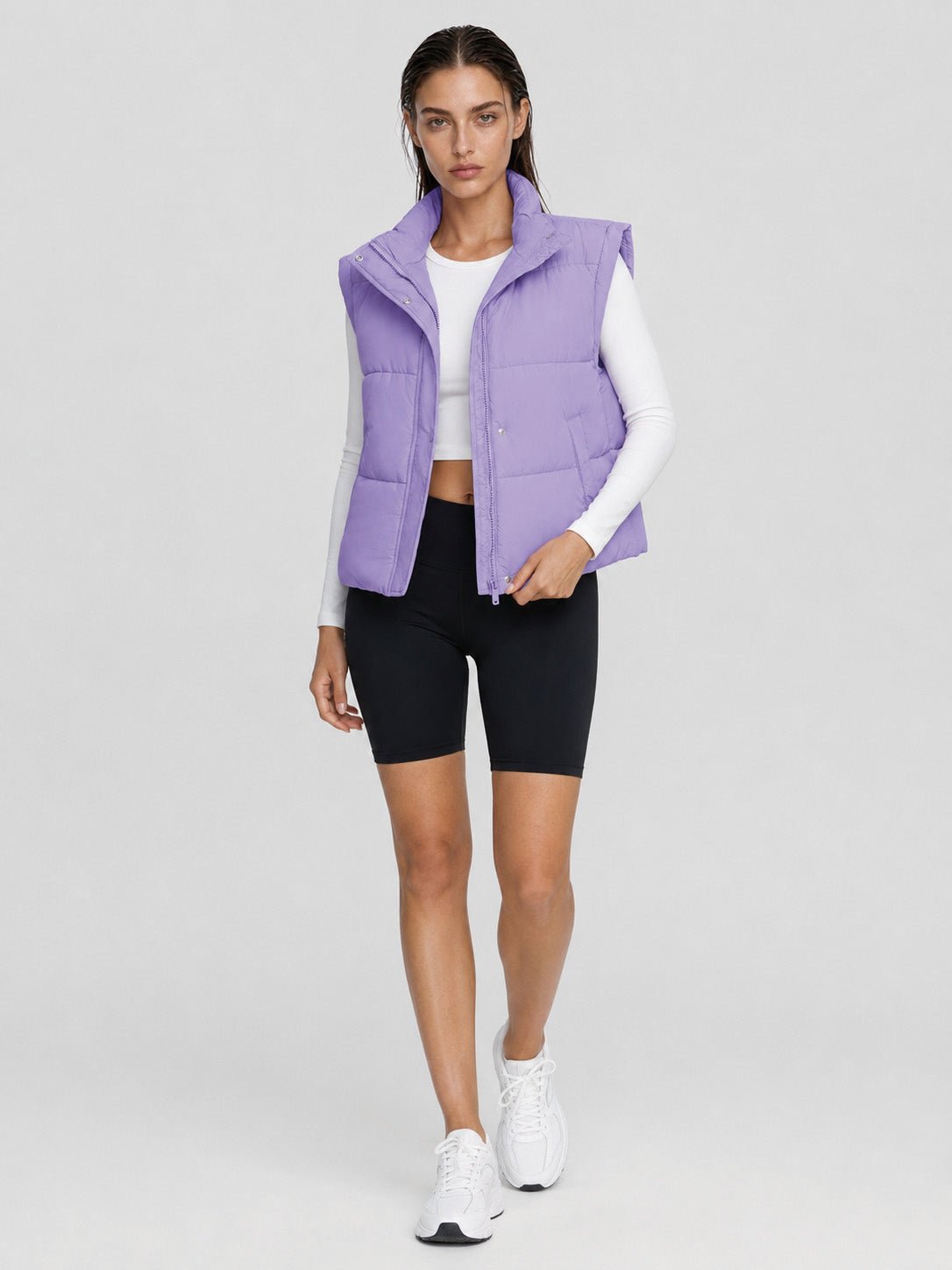 YUCOLEN Women's Cropped Puffer Vest Lightweight Windproof Insulated Gilet with Pockets in Taro Purple