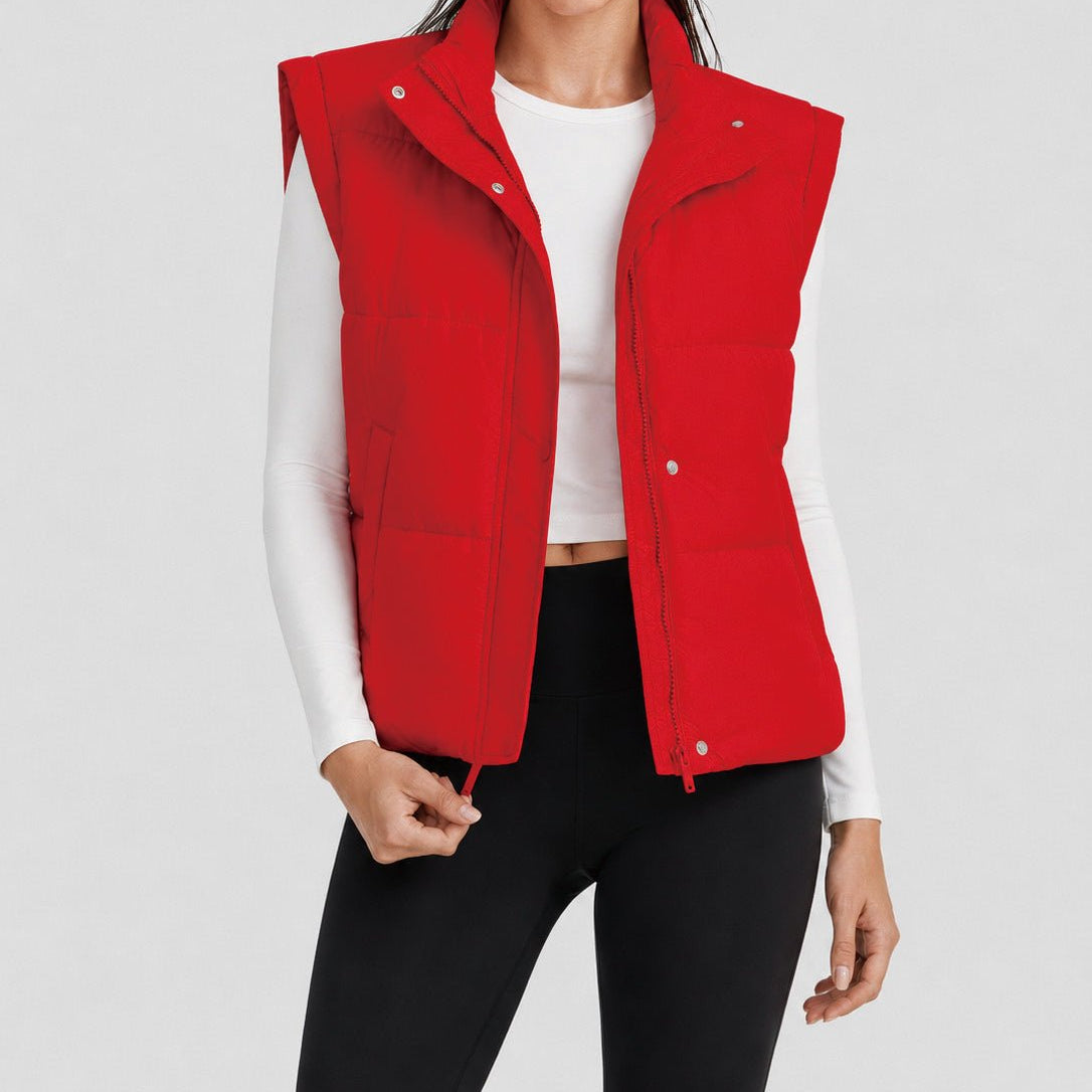 YUCOLEN Women's Cropped Puffer Vest Lightweight Windproof Insulated Gilet with Pockets in Tomato Red