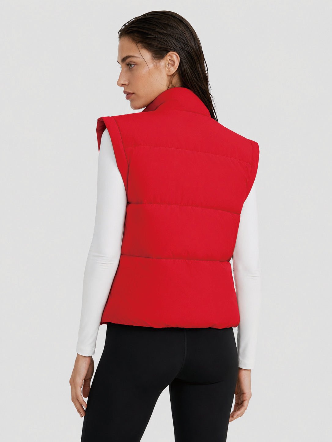 YUCOLEN Women's Cropped Puffer Vest Lightweight Windproof Insulated Gilet with Pockets in Tomato Red