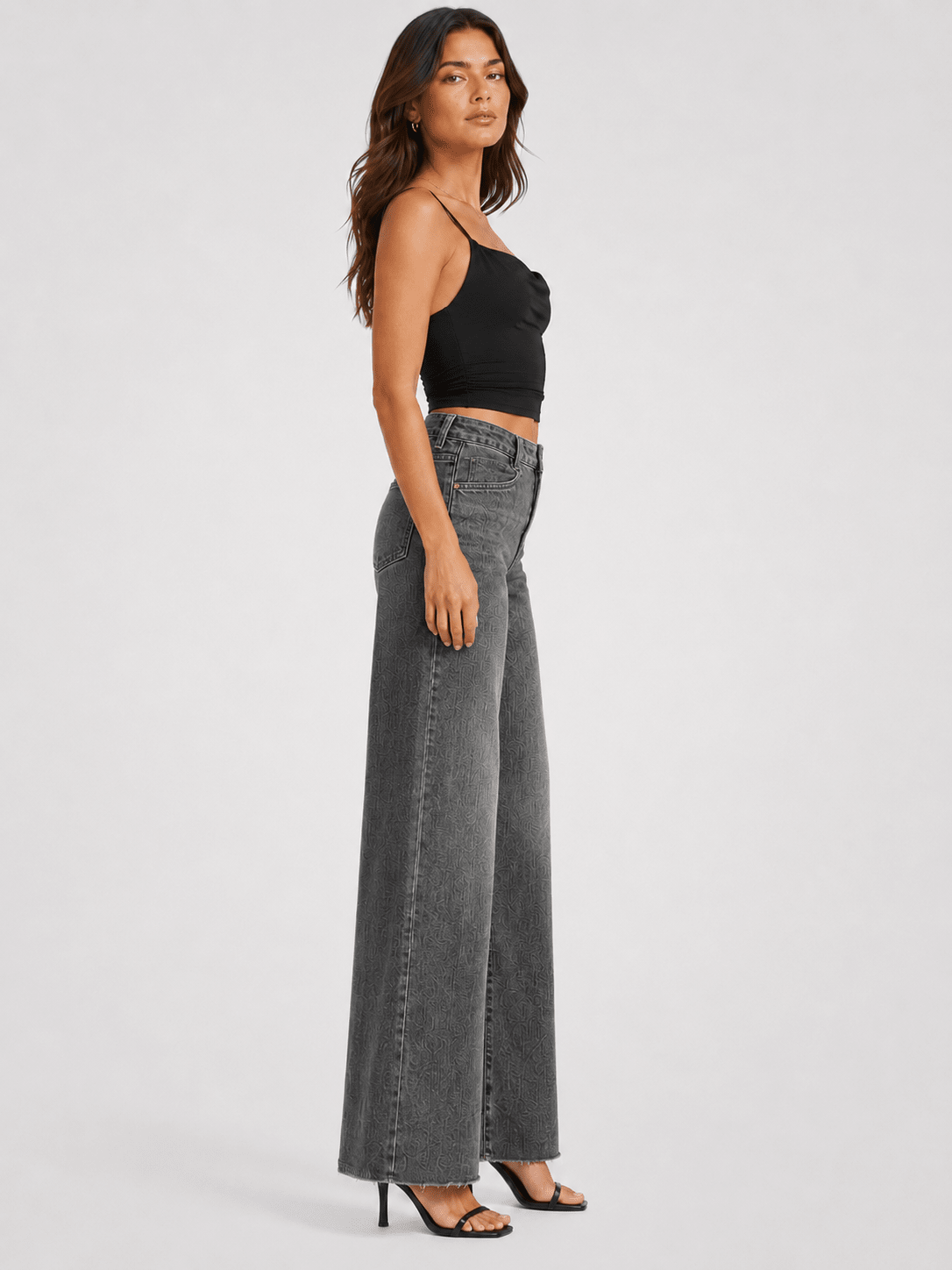 YUCOLEN Women's High Waisted Wide Leg Jeans Stretchy Vintage Loose Denim Pants in Gray
