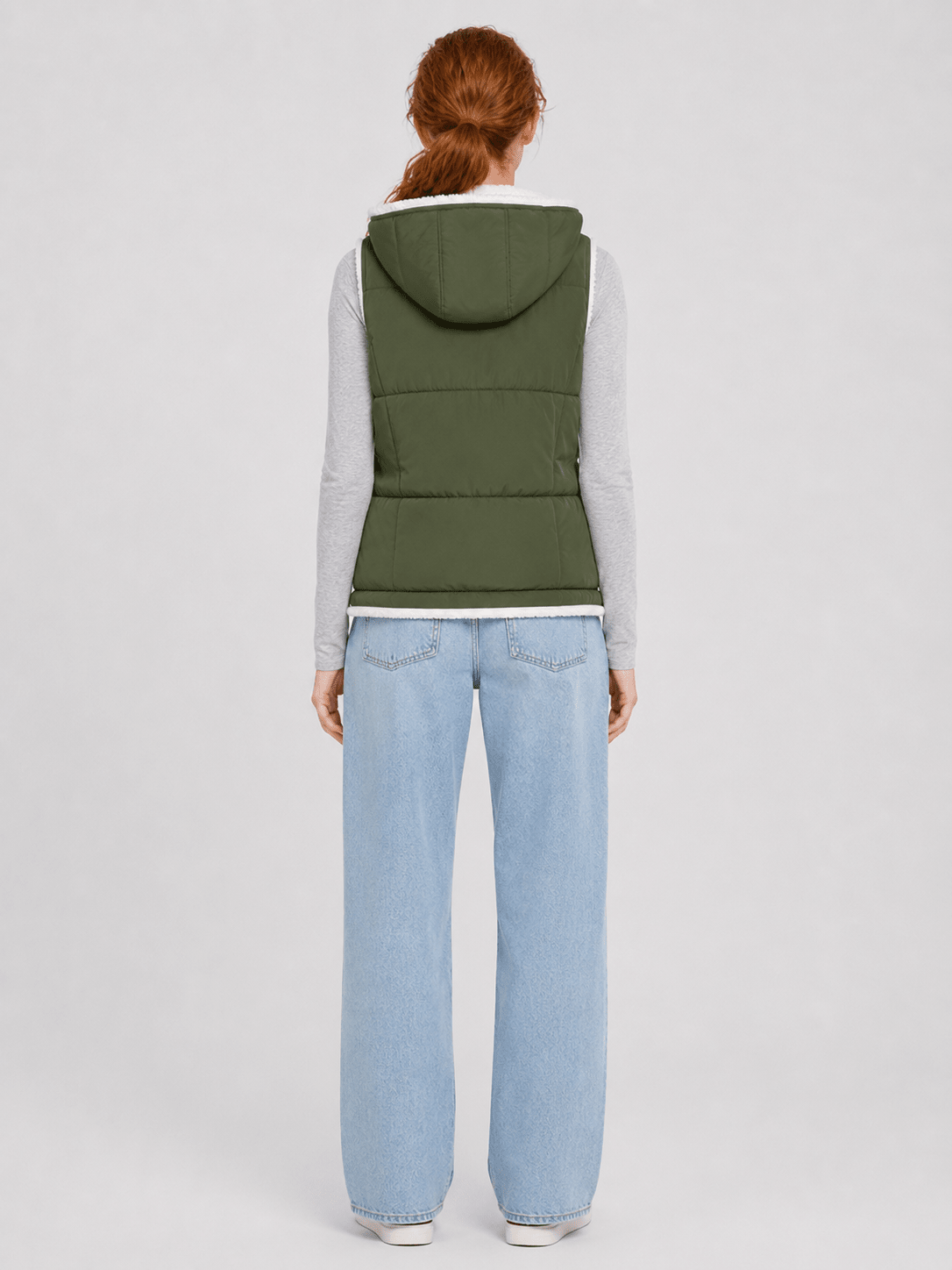YUCOLEN Women's Reversible Puffer Fleece Lined Hooded Vest in Army Green