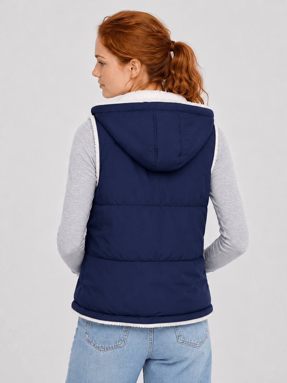 YUCOLEN Women's Reversible Puffer Fleece Lined Hooded Vest in Navy