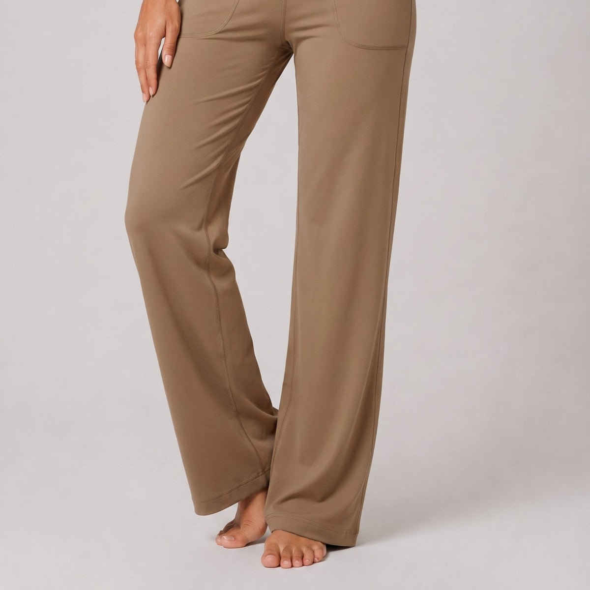 YUCOLEN Women's Straight Leg Yoga Pants High Waisted Performance Trousers with Pockets in Cocoa color