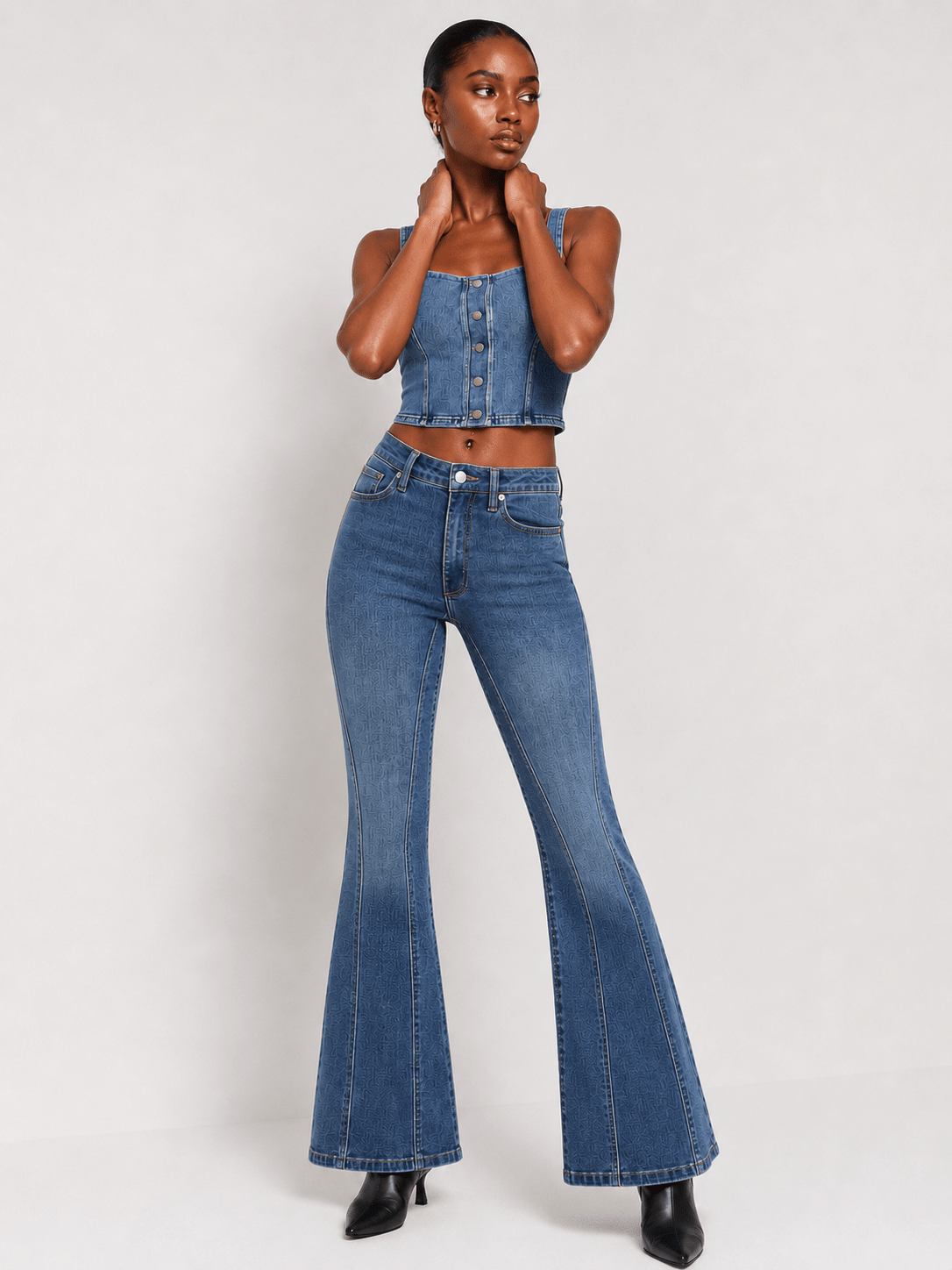 YUCOLEN Women's Stretchy Flare Jeans Slim Fit Bootcut Denim Pants in Medium Blue