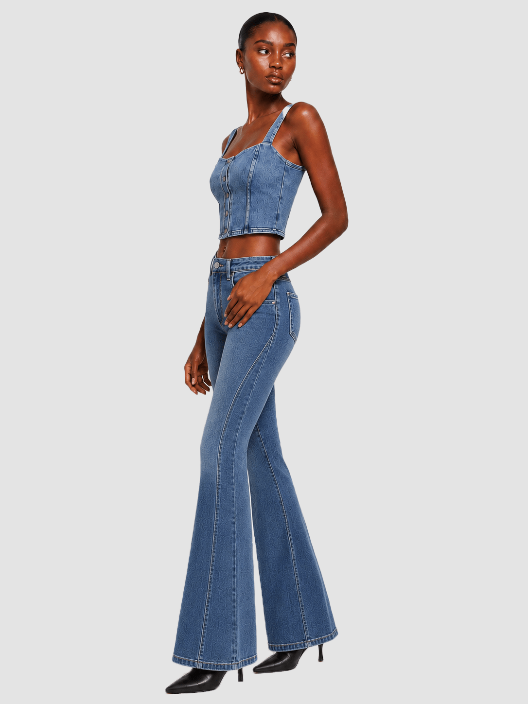 YUCOLEN Women's Stretchy Flare Jeans Slim Fit Bootcut Denim Pants in Medium Blue
