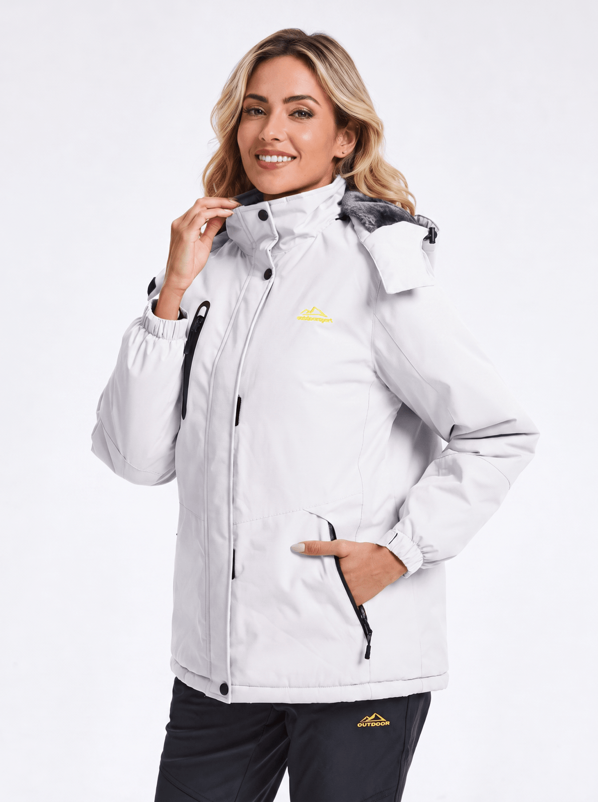 YUCOLEN Women's Waterproof Ski Jacket Fleece Lined Insulated Winter Snow Coat with 5 Pockets in White