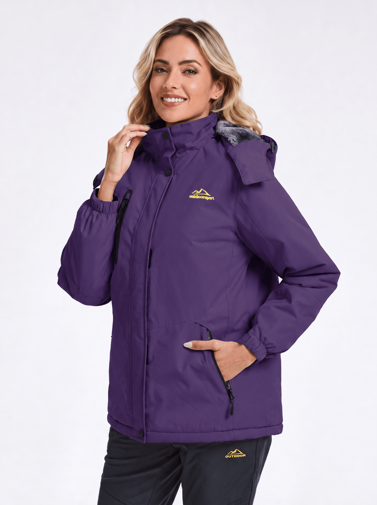 YUCOLEN Women's Waterproof Ski Jacket Fleece Lined Insulated Winter Snow Coat with 5 Pockets in Dark Purple