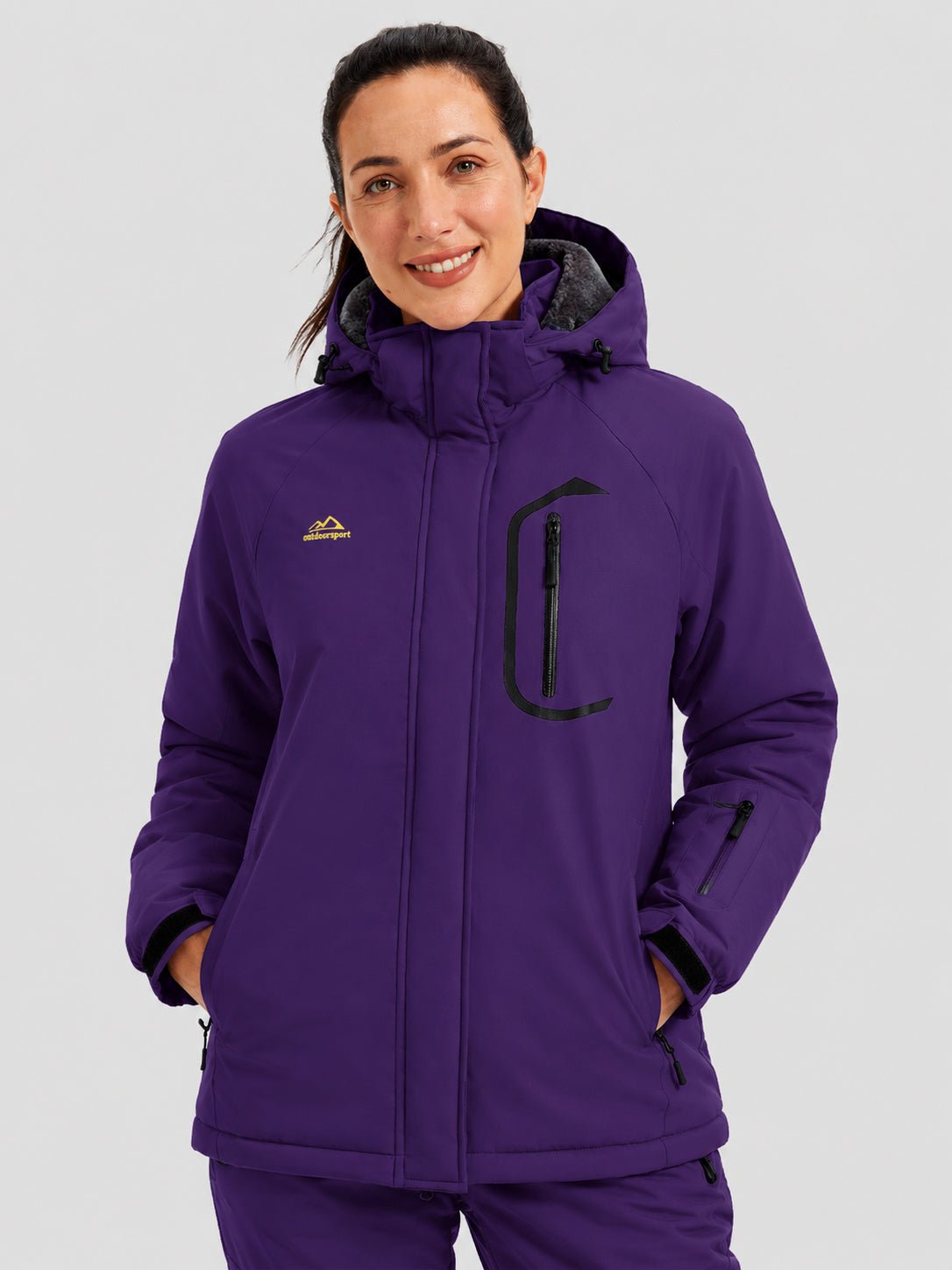 YUCOLEN Women's Windproof Ski Jacket Warm Fleece Lined Winter Snow Coat in Dark Purple