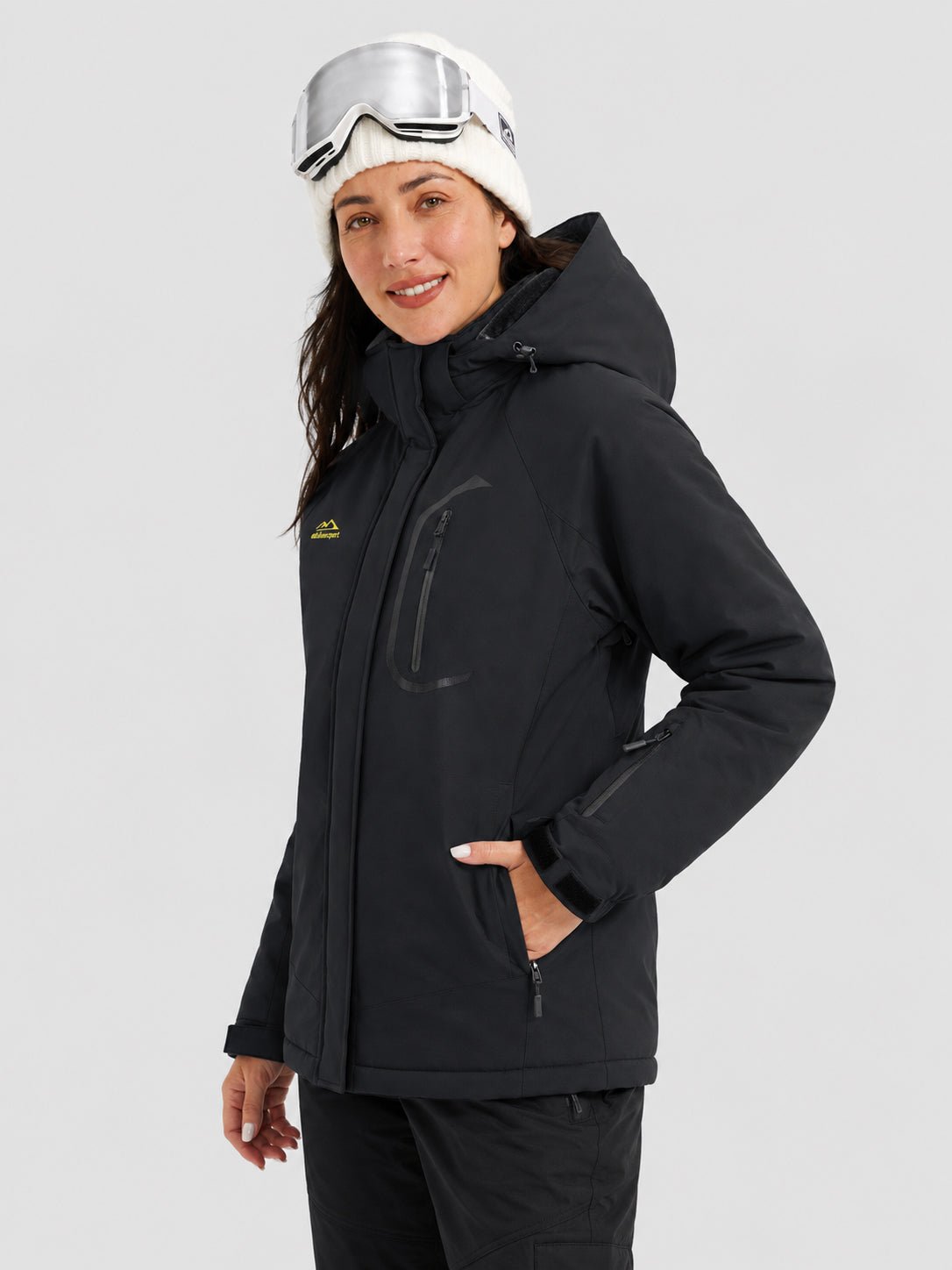 YUCOLEN Women's Windproof Ski Jacket Warm Fleece Lined Winter Snow Coat in Black