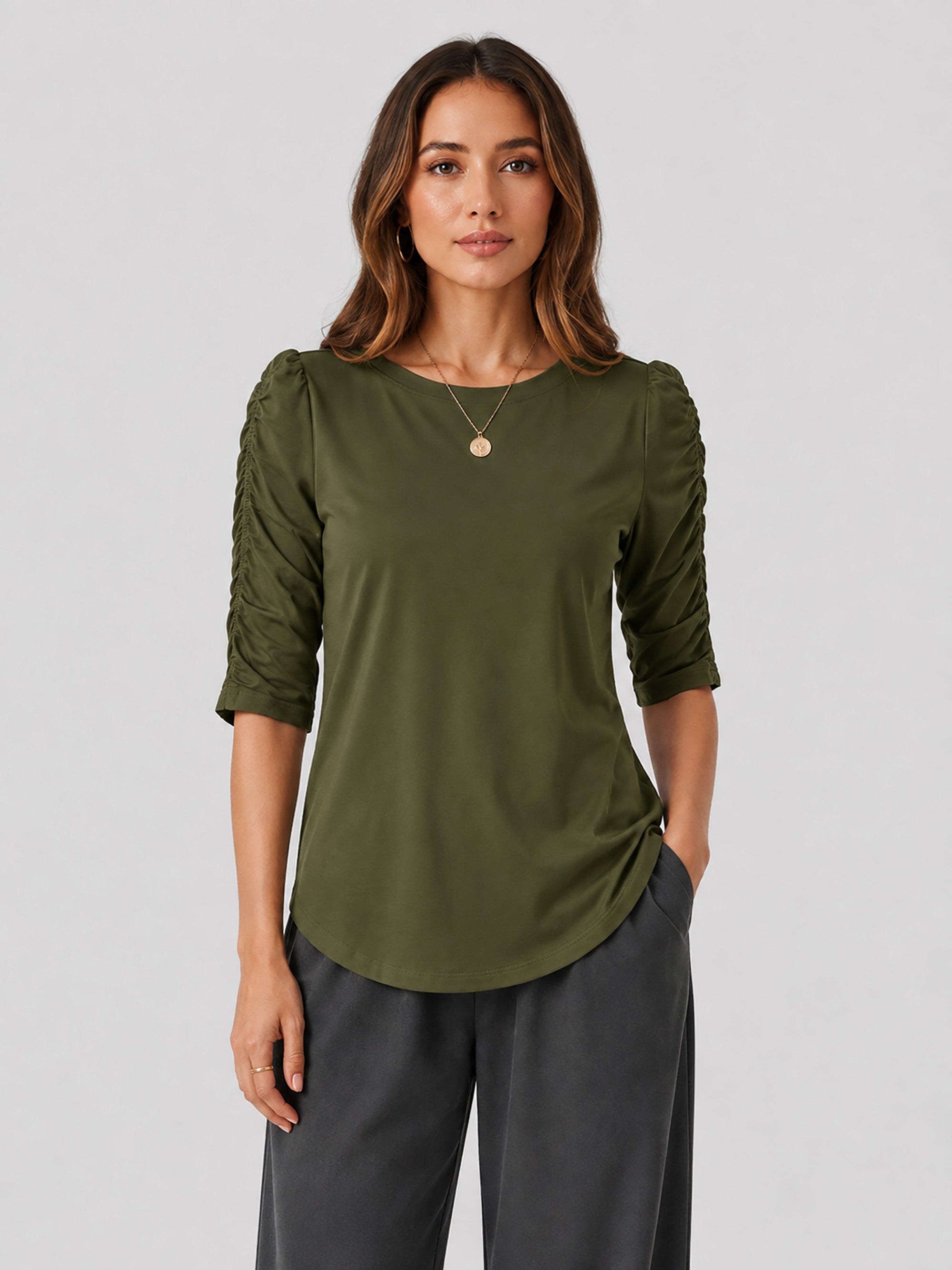 Women's Puff Half Sleeve Tri-blend Top Casual Blouse