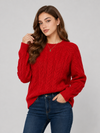 Women's Oversized Cable Knit Sweater Soft Chunky Crew Neck Pullover Top