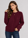 Women's Oversized Cable Knit Sweater Soft Chunky Crew Neck Pullover Top