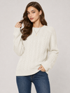 Women's Oversized Cable Knit Sweater Soft Chunky Crew Neck Pullover Top