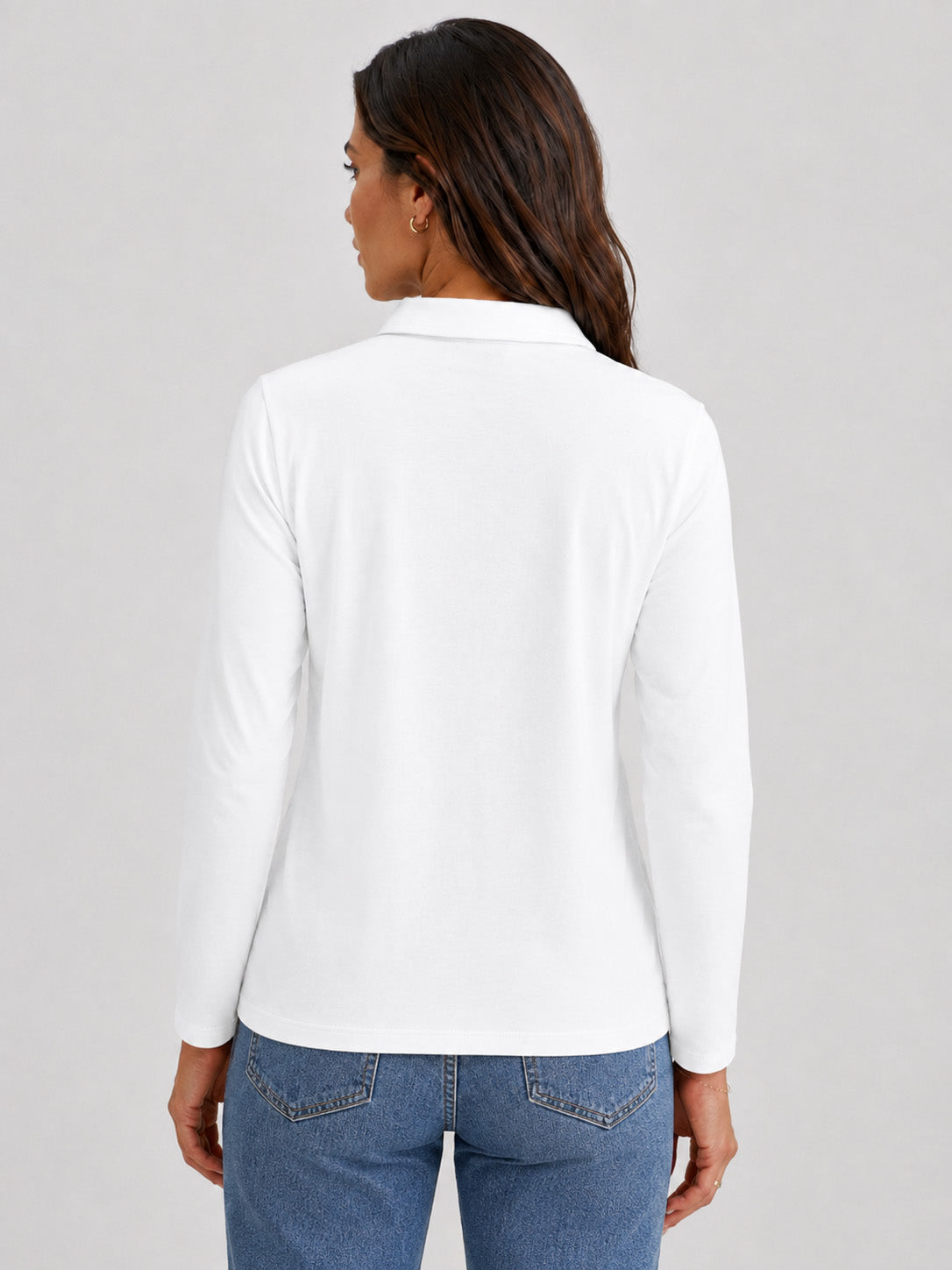 Women's Long Sleeve Golf Shirt Breathable Cotton Blend 5-Button Top