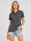 Women's Short Sleeve Cotton Polo Shirt Breathable 3-Button Collared Top