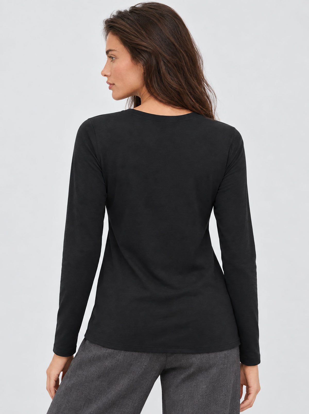 Womens Pleated Crew Neck Long Sleeve Casual Stretch Top