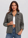 Women's Lightweight Cropped Corduroy Shacket with 4 Pockets Button Down Casual Jacket