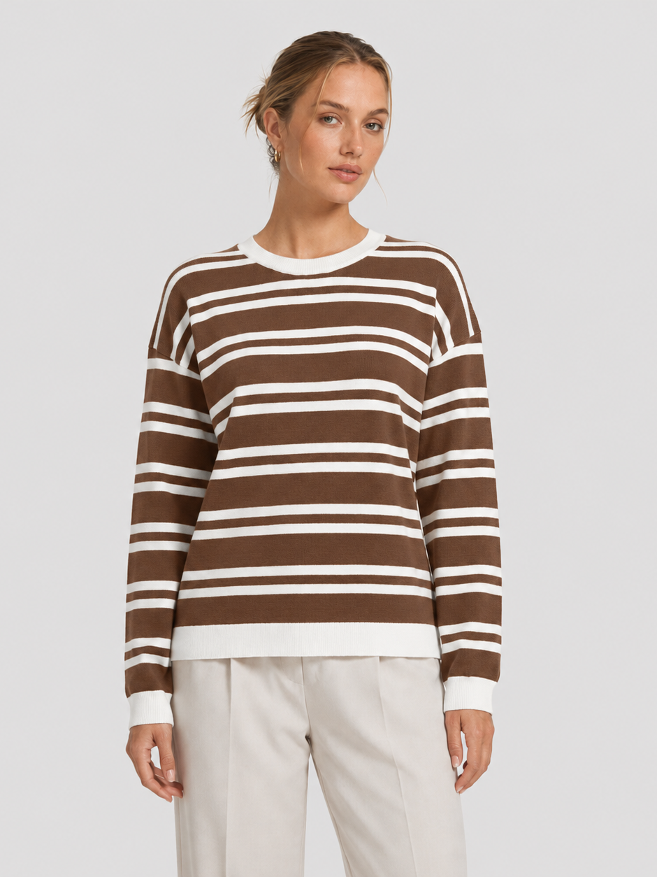 Women's Striped Crewneck Sweater Soft Knit Casual Loose Fit Pullover for Fall Winter