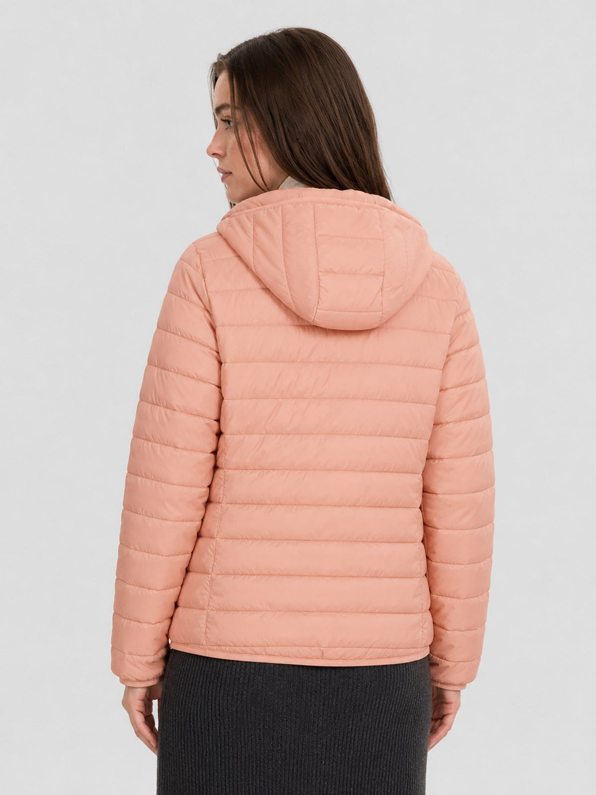 YUCOLEN Women Lightweight Hooded Jacket Water-Resistant Quilted Outdoor Coat in Apricot