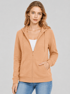 YUCOLEN Women's Fleece Lined Zip Up Hoodie Lightweight Athletic Hooded Sweatshirt in Apricot