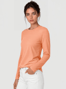 YUCOLEN Women's Long Sleeve Crew Neck Shirt Soft Tri-blend Cotton Performance Tee in Apricot