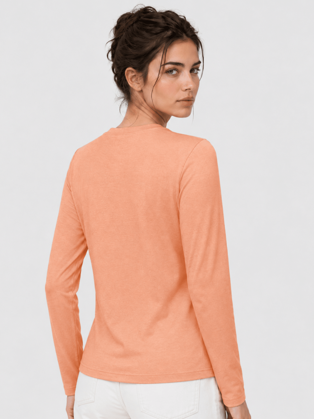 YUCOLEN Women's Long Sleeve Crew Neck Shirt Soft Tri-blend Cotton Performance Tee in Apricot
