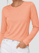 YUCOLEN Women's Long Sleeve Crew Neck Shirt Soft Tri-blend Cotton Performance Tee in Apricot