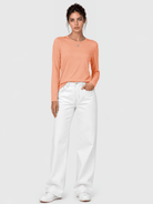 YUCOLEN Women's Long Sleeve Crew Neck Shirt Soft Tri-blend Cotton Performance Tee in Apricot