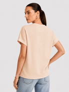 YUCOLEN Women's Oversized Ribbed Knit Short Sleeve T-Shirt Loose Batwing Casual Top in Apricot
