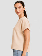 YUCOLEN Women's Oversized Ribbed Knit Short Sleeve T-Shirt Loose Batwing Casual Top in Apricot