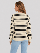 YUCOLEN Women's Striped Crewneck Sweater Soft Knit Casual Loose Fit Pullover for Fall Winter in Apricot