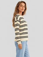 YUCOLEN Women's Striped Crewneck Sweater Soft Knit Casual Loose Fit Pullover for Fall Winter in Apricot