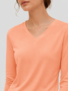 YUCOLEN Women's V Neck Long Sleeve Shirt Cotton Blend Soft Performance Tee in Apricot