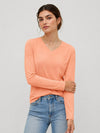 YUCOLEN Women's V Neck Long Sleeve Shirt Cotton Blend Soft Performance Tee in Apricot